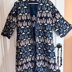 Bahaari Navy and Cream Patterned Duster